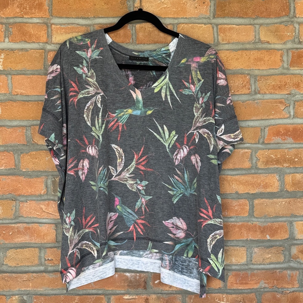 Nally & Millie Multicolor Floral Gray Blouse